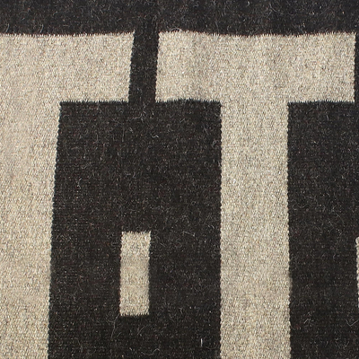Wool area rug, 'Geometric Equation' (3x5) - Geometric Wool Area Rug in Dark Neutrals (3x5)
