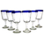 Wine glasses, 'Chardonnay' (set of 6) - Hand Blown Wine Glasses Set of 6 Blue Rim Goblets Mexico