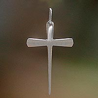 Sterling silver cross pendant, 'Holy Sacrifice' - Minimalist Sterling Silver Cross Pendant