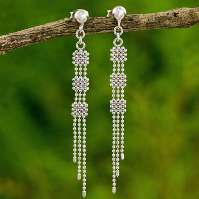 Sterling silver waterfall earrings, 'Torrents' - Modern Design Handcrafted Earrings in 925 Sterling Silver