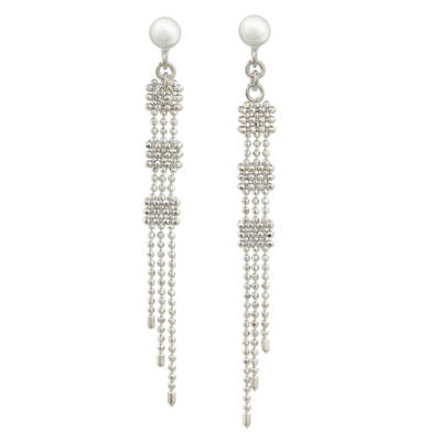Sterling silver waterfall earrings, 'Torrents' - Modern Design Handcrafted Earrings in 925 Sterling Silver
