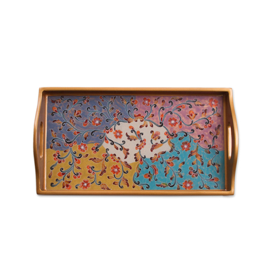 Reverse painted glass tray, 'Margarita Joy' - Multicolored Reverse Painted Glass Tray from Peru
