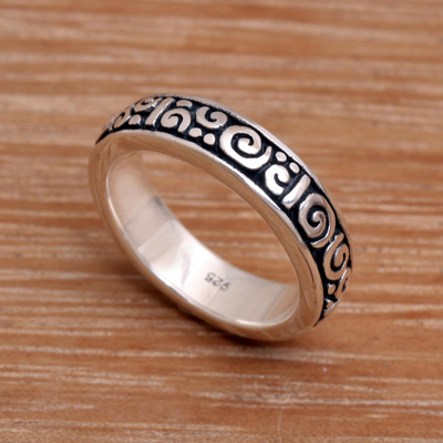 Sterling silver band ring, 'Young Fern' - Unique Indonesian Sterling Silver Band Ring