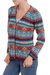 100% baby alpaca cardigan, 'Layered Intricacy' - Multicolor Stripe Alpaca Long-Sleeve V-Neck Knit Cardigan (image 2b) thumbail