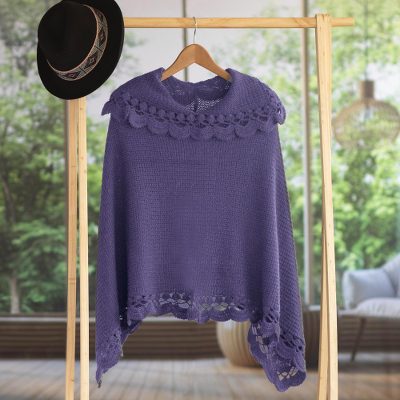 Alpaca blend poncho, 'Arequipa Purple' - Alpaca Wool Blend Poncho from Peru