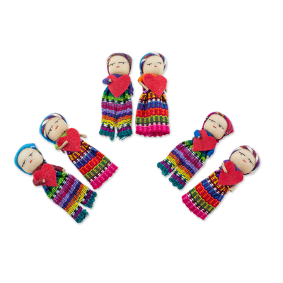 Muñecos de algodón, (juego de 6) - Worry Dolls con funda 100% algodón de Guatemala (juego de 6)