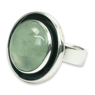 Prehnite cocktail ring, 'Verdant Glow' - Prehnite and Sterling Silver Ring Taxco Jewelry Art