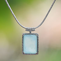 Chalcedony pendant necklace, 'Majestic Meadow' - Chalcedony Rectangular Pendant Necklace from Indonesia