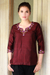 Silk tunic, 'Classy Wine' - Artisan Crafted Embroidered 100% Silk Tunic