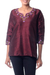 Silk tunic, 'Classy Wine' - Artisan Crafted Embroidered 100% Silk Tunic