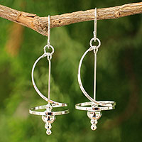 Sterling silver dangle earrings, 'Pirouette' - Fair Trade Modern Sterling Silver Dangle Earrings