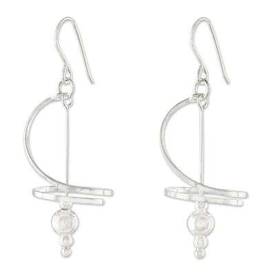 Sterling silver dangle earrings, 'Pirouette' - Fair Trade Modern Sterling Silver Dangle Earrings