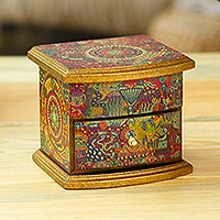 Decoupage jewelry box, 'Huichol Vision' - Decoupage on Pinewood Jewelry Box with Huichol Theme