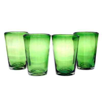 Drinking glasses, 'Lime Twist' (set of 4) - Artisan Crafted Handblown Recycled Water Glasses (Set of 4)