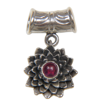 Ruby pendant, 'July Water Lily' - Handmade Floral Sterling Silver and Ruby Pendant