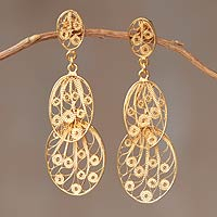 Gold plated dangle earrings, 'Filigree Beauty'