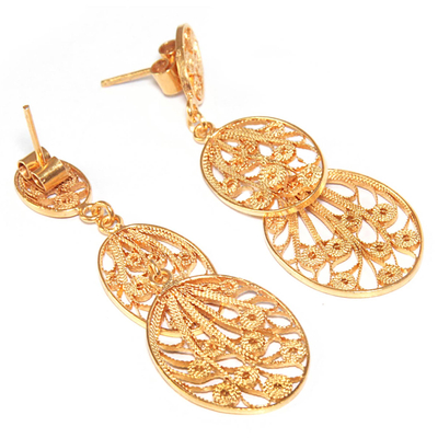 Gold plated dangle earrings, 'Filigree Beauty' - Hand Crafted 21K Gold Plated on Sterling Dangle Earrings