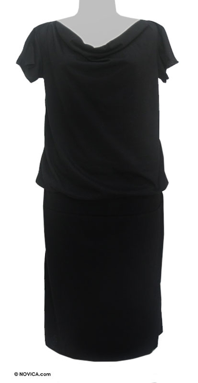 Cotton dress, 'Casual Black' - Drop Waist Knit Dress