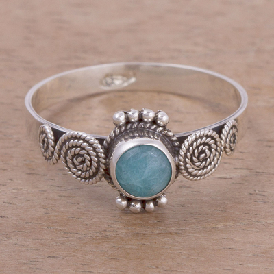 Amazonite solitaire ring, 'Spiral Ropes' - Spiral Motif Amazonite Solitaire Ring from Peru