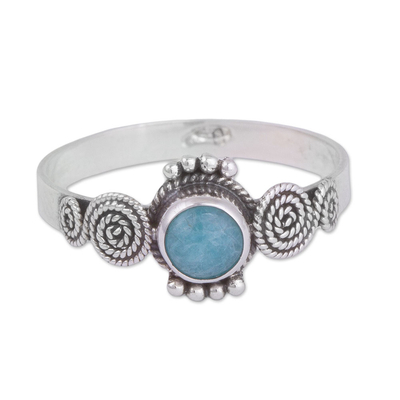 Amazonite solitaire ring, 'Spiral Ropes' - Spiral Motif Amazonite Solitaire Ring from Peru