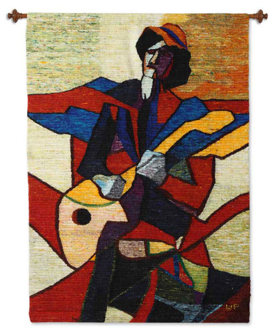 Wool tapestry, 'Guitarist' - Wool tapestry