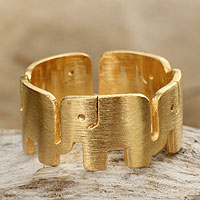 Gold plated band ring, 'Elephant Pride' - Unique Gold Plated Band Ring