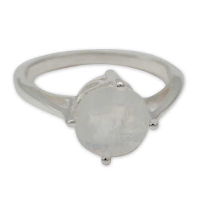 Moonstone solitaire ring, 'India Fortune' - Fair Trade Sterling Silver Single Stone Moonstone Ring
