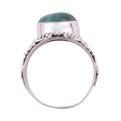 Malachite cocktail ring, 'Exotic Sky' - Handmade Silver and Green Malachite Cocktail Ring from India