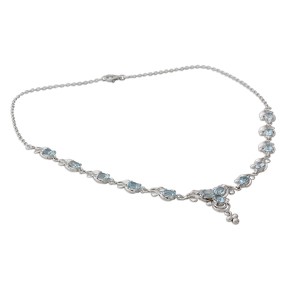 Blue topaz pendant necklace, 'Mumbai Garland' - Sterling Silver Necklace with Blue Topaz Blossoms 20 Carats