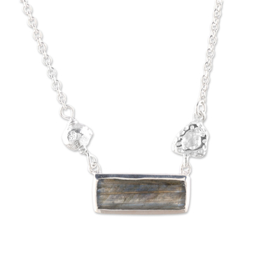 Labradorite pendant necklace, 'Sliver of Dusk' - Modern Labradorite and Sterling Silver Pendant Necklace