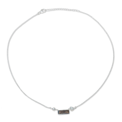 Labradorite pendant necklace, 'Sliver of Dusk' - Modern Labradorite and Sterling Silver Pendant Necklace