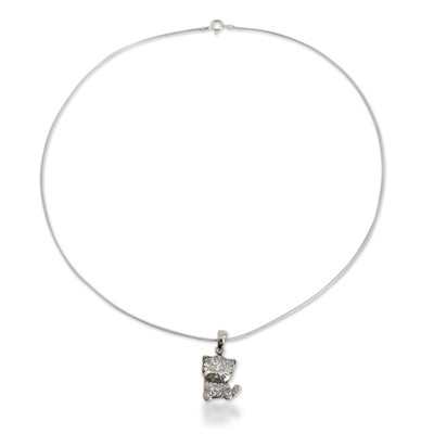 Sterling silver pendant necklace, 'Filigree Kitten' - Thai Filigree Sterling Silver Necklace