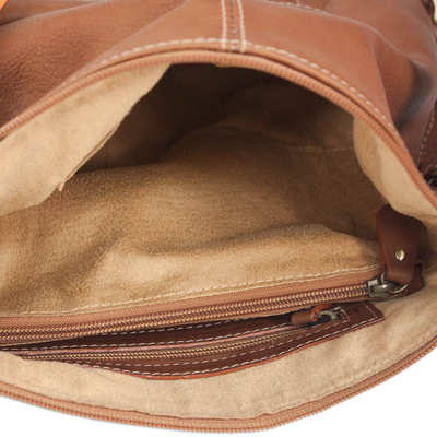 Rucksack-Umhängetasche aus Leder - Handgefertigte Umhängetasche und Rucksack aus honigbraunem Leder