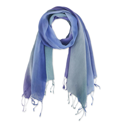 Cotton scarves, 'Summer Morning' (pair) - Handwoven Cotton Scarves in Cool Tones from Thailand (Pair)