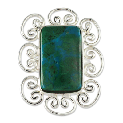 Chrysocolla cocktail ring, 'Andean Purity' - Artisan Crafted Chrysocolla and Sterling Silver Ring