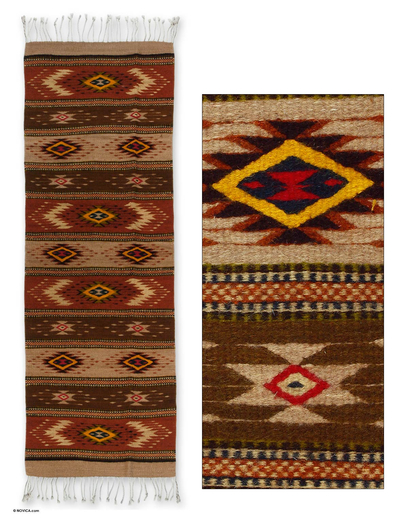 Zapotec wool runner rug, 'Zapotec Stars' (2x6) - Zapotec wool runner rug (2x6)