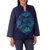 Cotton batik tunic, 'Blue Frangipani Universe' - Handcrafted Batik Cotton Tunic Long Sleeve Blouse