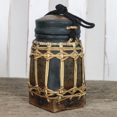 Ceramic decorative jar, 'Lanna Antique in Green' - Handmade Ceramic Decorative Jar from Thailand