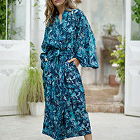 Batik robe, 'Sapphire Dreams' - Batik Patterned Robe