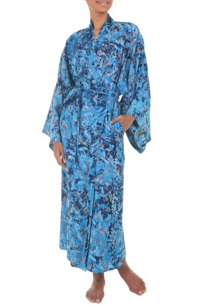 Batik robe, 'Sapphire Dreams' - Batik Patterned Robe