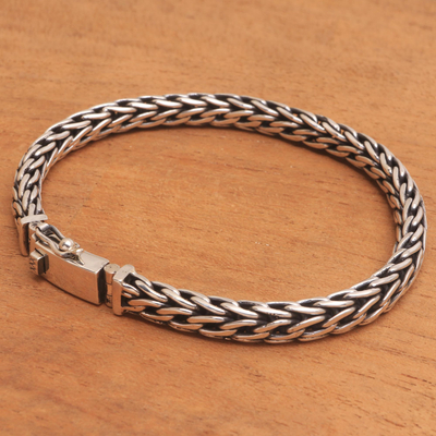 Sterling silver chain bracelet, 'Bold Kepang' - Sterling Silver Foxtail Chain Bracelet from Bali