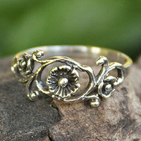 Sterling silver flower ring, 'Lotus Rose' - Floral Sterling Silver Band Ring from Thailand