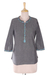 Cotton tunic, 'Jungle Fashionista' - Handwoven Grey Cotton Tunic with Embroidery from India