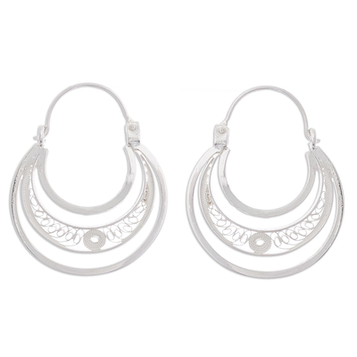 Sterling Silver Filigree Hoop Earrings from Peru