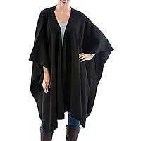 Alpaca blend shawl, 'Versatile Black' - Alpaca Wool Solid Shawl in Black
