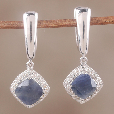 Sapphire and white topaz dangle earrings, 'Aquatic Splendor' - Sapphire and White Topaz Sterling Silver Dangle Earrings