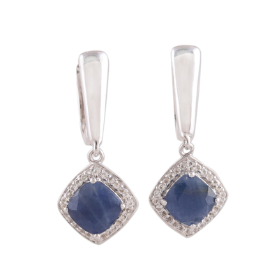 Sapphire and white topaz dangle earrings, 'Aquatic Splendor' - Sapphire and White Topaz Sterling Silver Dangle Earrings