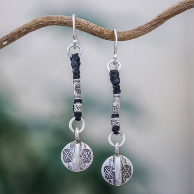 Silver dangle earrings, 'Tribal Art' - Unique Hill Tribe Silver Dangle Earrings
