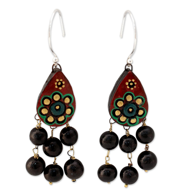 Ceramic chandelier earrings, 'Bollywood Dream' - Fair Trade Ceramic Earrings on Sterling Silver Hooks