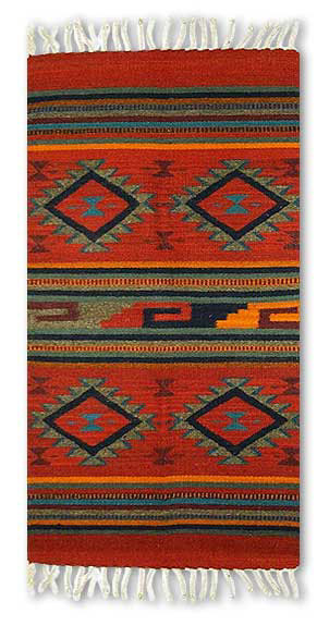 Zapotec wool rug, 'Red Rhombus' (2x3) - Handcrafted Geometric Mexican Rug (2x3)